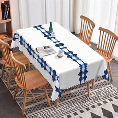 Lofaris Abstract Blue Tie Dye Pattern rectangle tablecloth with Scalloped Edge Modern Dining Table Decor for Home