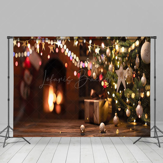 Lofaris Abstract Bokeh Lights Wood Floor Christmas Backdrop