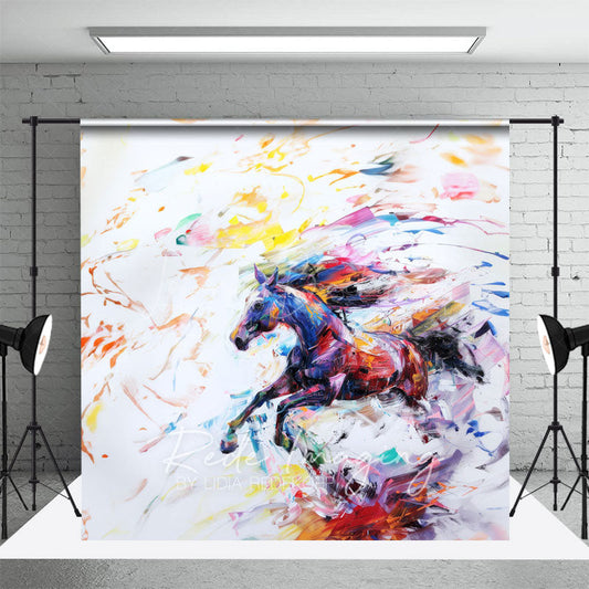 Lofaris Abstract Colorful Running Painted Horse Backdrop