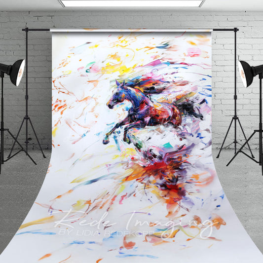 Lofaris Abstract Colorful Running Painted Horse Sweep Backdrop
