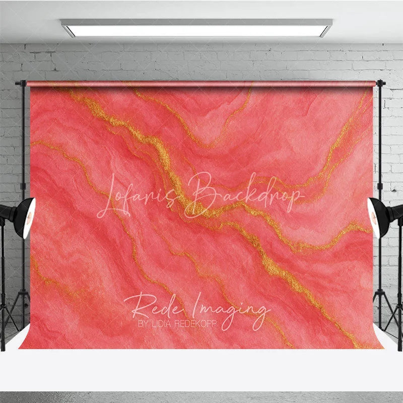 Lofaris Abstract Coral Pink and Gold Veins Photography Backdrop Elegant Textured Marble Style for Studio