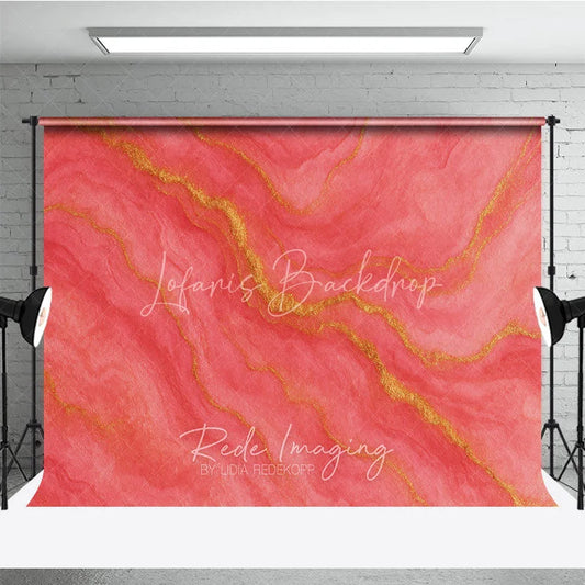 Lofaris Abstract Coral Pink and Gold Veins Photography Backdrop Elegant Textured Marble Style for Studio
