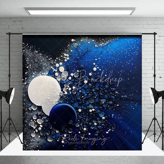 Lofaris Abstract Deep Blue and White Dynamic Bubbles Photography Backdrop Ethereal Cosmic Art Design for Studio Photos