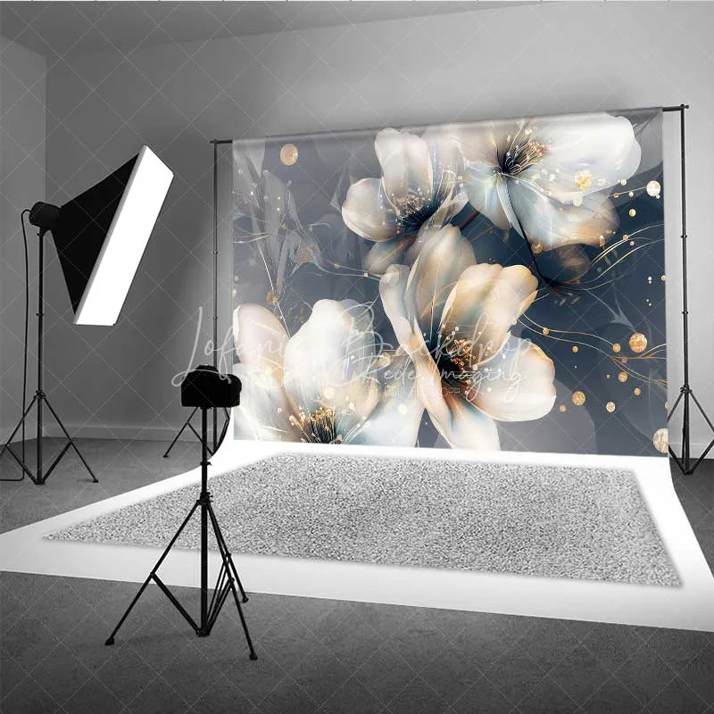 Lofaris Abstract Dreamy Floral Backdrop Translucent White Flower Photography Background Gold Dot Art Photo Booth Prop