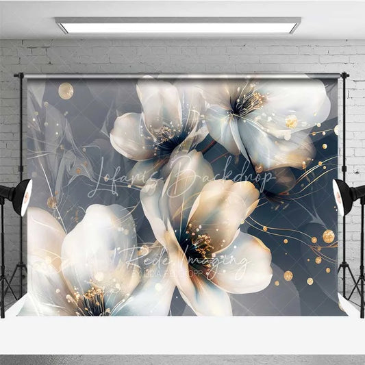 Lofaris Abstract Dreamy Floral Backdrop Translucent White Flower Photography Background Gold Dot Art Photo Booth Prop