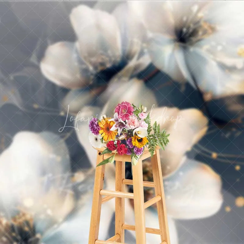 Lofaris Abstract Dreamy Floral Backdrop Translucent White Flower Photography Background Gold Dot Art Photo Booth Prop