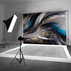 Lofaris Abstract Flowing Waves Fine Art Backdrop Dark Blue Silver Gold Glitter Studio Photography Background