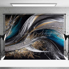 Lofaris Abstract Flowing Waves Fine Art Backdrop Dark Blue Silver Gold Glitter Studio Photography Background