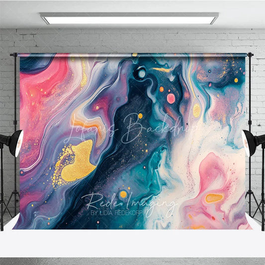 Lofaris Abstract Fluid Art Photography Backdrop with Gold Glitter Pink Blue Purple Swirls Elegant Artistic Design