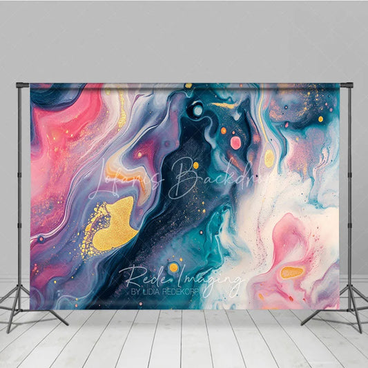 Lofaris Abstract Fluid Art Photography Backdrop with Gold Glitter Pink Blue Purple Swirls Elegant Artistic Design