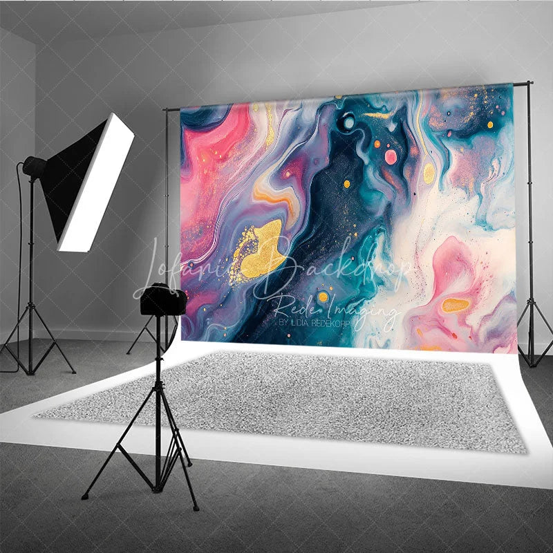 Lofaris Abstract Fluid Art Photography Backdrop with Gold Glitter Pink Blue Purple Swirls Elegant Artistic Design