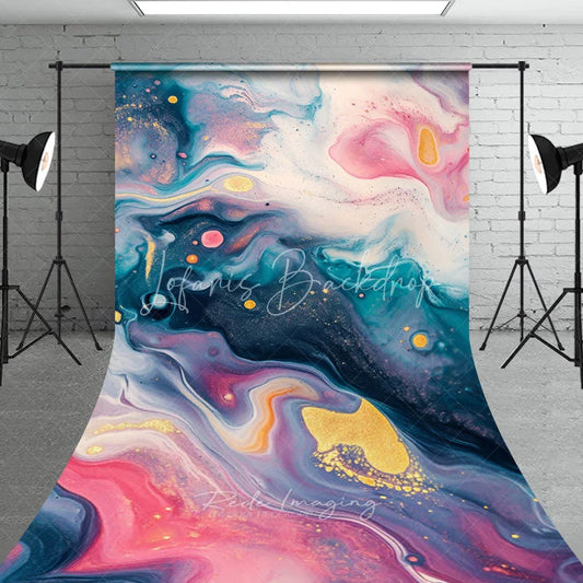 Lofaris Abstract Fluid Art Pink Teal and Gold Glitter Marble Sweep Backdrop Elegant Artistic Photography Background