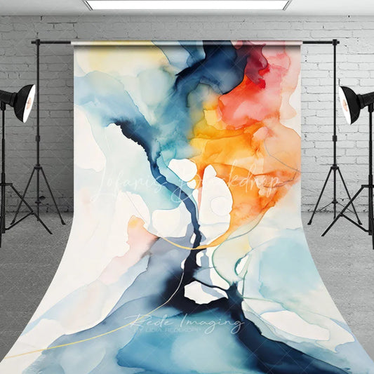 Lofaris Abstract Fluid Art Sweep Backdrop Blue Orange Yellow Watercolor Design Modern Artistic Photography Studio Prop