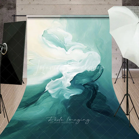 Lofaris Abstract Fluid Teal and Cream Sweep Backdrop Modern Artistic Textured Photography Background