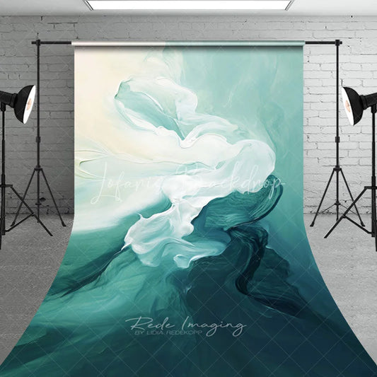 Lofaris Abstract Fluid Teal and Cream Sweep Backdrop Modern Artistic Textured Photography Background