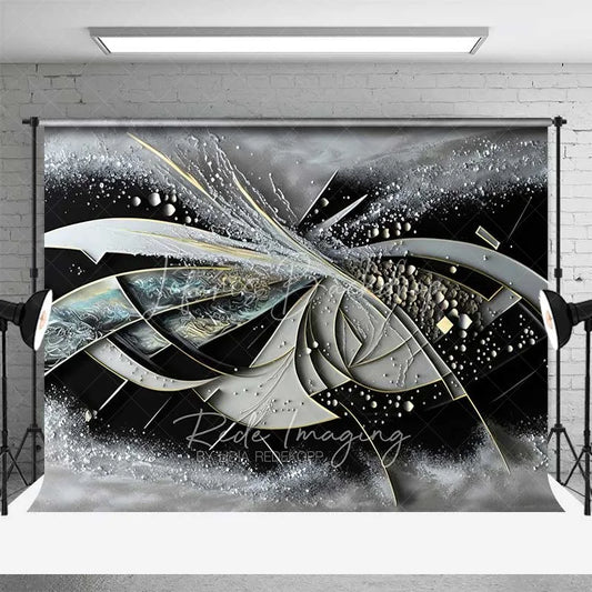 Lofaris Abstract Geometric 3D Fine Art Backdrop Black Grey White Gold Lines Studio Portrait Photography Background