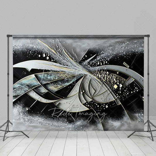 Lofaris Abstract Geometric 3D Fine Art Backdrop Black Grey White Gold Lines Studio Portrait Photography Background