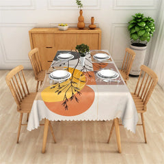 Lofaris Abstract Geometric Branches Rectangle Tablecloth Modern Orange Yellow Beige Scalloped Edge for Dining