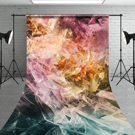 Lofaris Abstract Gold Floral Sweep Backdrop Ethereal Textured Fabric Party Decor