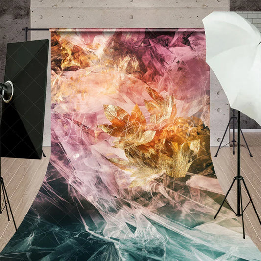 Lofaris Abstract Gold Floral Sweep Backdrop Ethereal Textured Fabric Party Decor