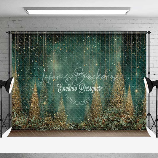 Lofaris Abstract Gold Glitter Forest Backdrop Dark Green Magical Rain Photography Background