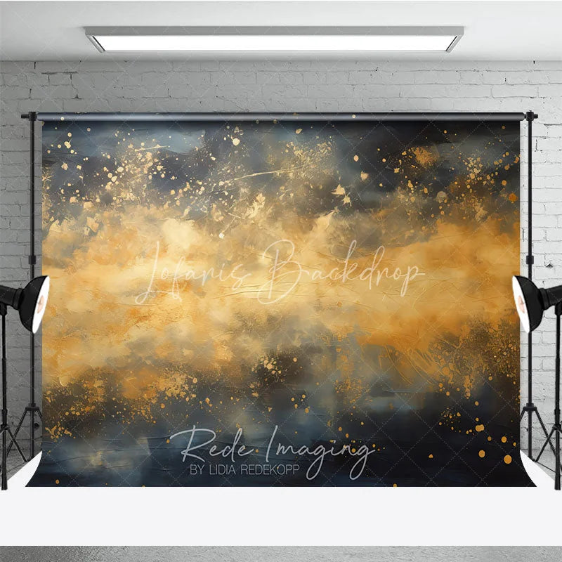 Lofaris Abstract Gold Splatter Dark Blue and Ochre Photography Backdrop Elegant Artistic Portrait Studio Prop