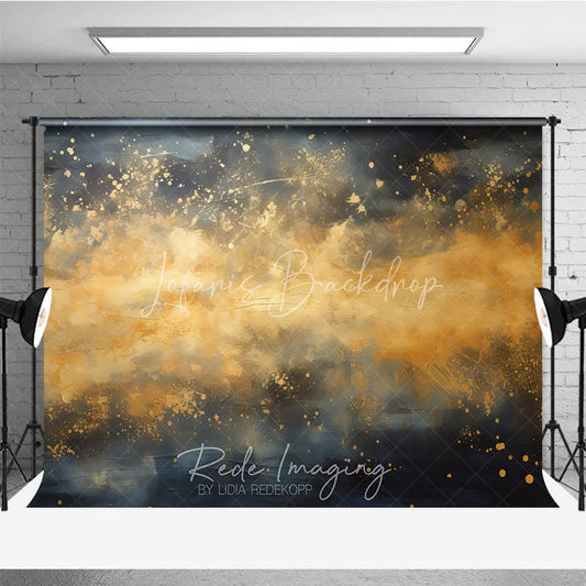 Lofaris Abstract Gold Splatter Dark Blue and Ochre Photography Backdrop Elegant Artistic Portrait Studio Prop