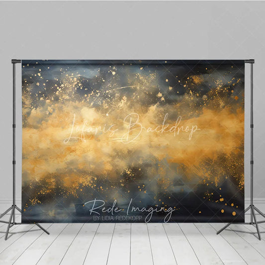 Lofaris Abstract Gold Splatter Dark Blue and Ochre Photography Backdrop Elegant Artistic Portrait Studio Prop