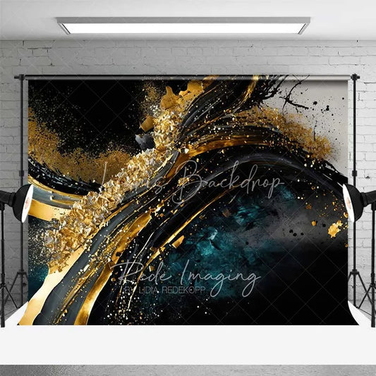Lofaris Abstract Gold Texture Fine Art Backdrop Dark Blue Black Swirls Paint Strokes Studio Photography Background