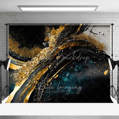 Lofaris Abstract Gold Texture Fine Art Backdrop Dark Blue Black Swirls Paint Strokes Studio Photography Background