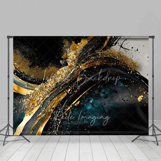 Lofaris Abstract Gold Texture Fine Art Backdrop Dark Blue Black Swirls Paint Strokes Studio Photography Background