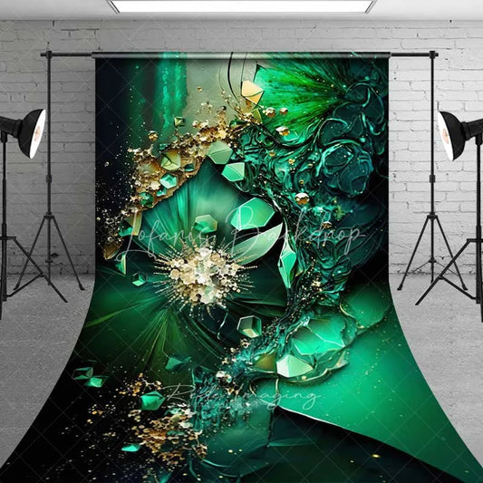 Lofaris Abstract Green Fluid Art and 3D Geometric Backdrop Luxury Gold Flakes Nature Photography Background
