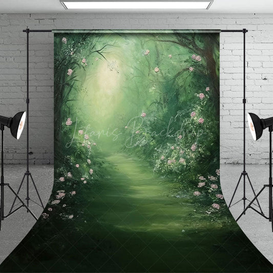 Lofaris Abstract Green Forest Pink Floral Wedding Backdrop