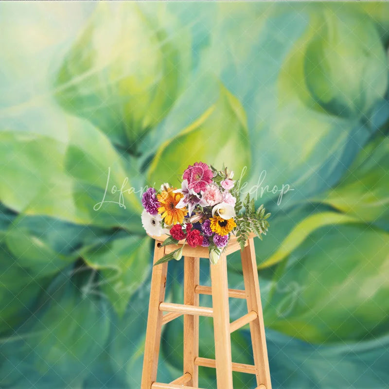 Lofaris Abstract Green Leaves Fine Art Backdrop Swirling Nature Plant Oil Painting Style Background Creative Photography