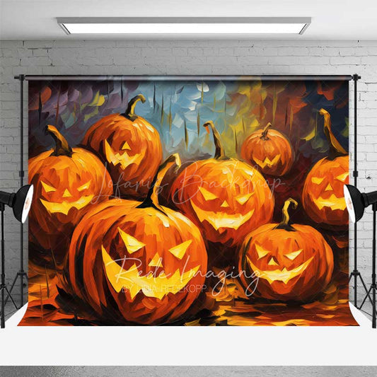 Lofaris Abstract Jack O’ Lantern Oil Painting Photography Backdrop Colorful Carved Pumpkins Modern Halloween Photo Prop