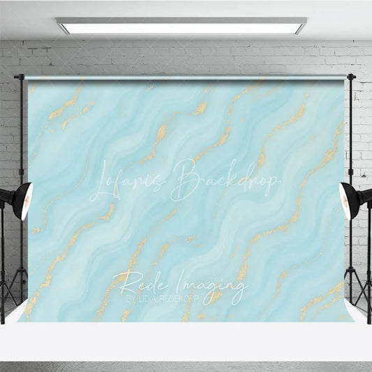 Lofaris Abstract Light Blue and Turquoise Wavy Photography Backdrop with Gold Glitter Elegant Marble Texture