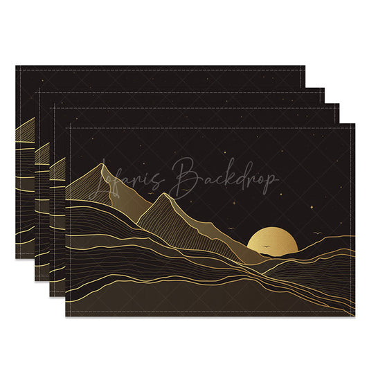 Lofaris Abstract Mountain Sunset Placemats Set of 4 with Dark Night Sky for Modern and Moody Dining Decor