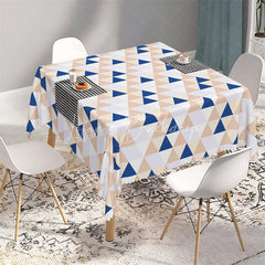 Lofaris Abstract Navy and Beige Triangle Rectangle Tablecloth Modern Geometric Mosaic Pattern Table Cover