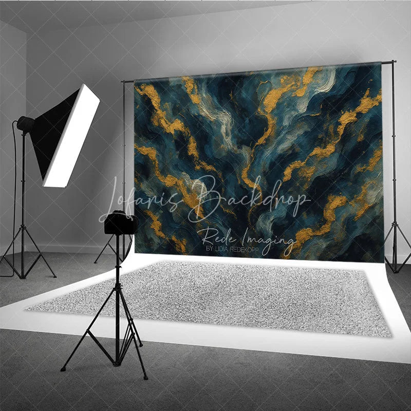 Lofaris Abstract Navy Blue and Gold Texture Photography Backdrop Elegant Artistic Portrait Background