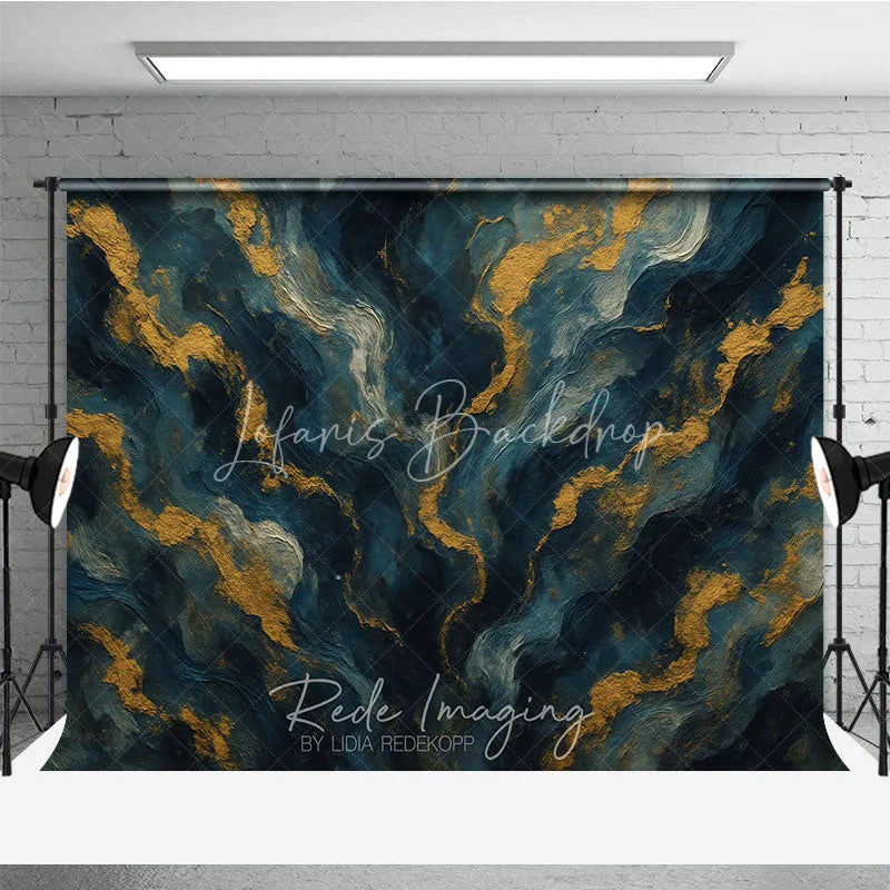 Lofaris Abstract Navy Blue and Gold Texture Photography Backdrop Elegant Artistic Portrait Background