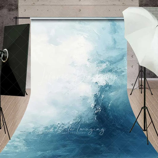 Lofaris Abstract Ocean Wave Texture Backdrop Light Blue and Navy Painted Canvas Photography Background