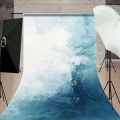 Lofaris Abstract Ocean Wave Texture Backdrop Light Blue and Navy Painted Canvas Photography Background