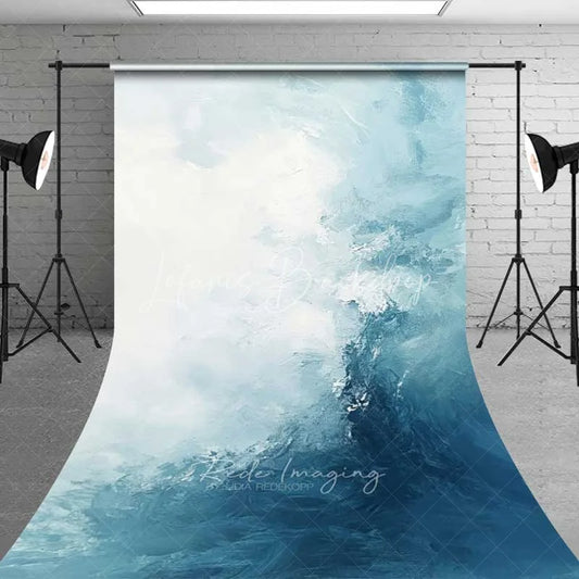 Lofaris Abstract Ocean Wave Texture Backdrop Light Blue and Navy Painted Canvas Photography Background