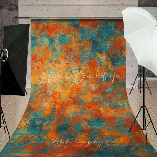 Lofaris Abstract Orange and Blue Painted Sweep Backdrop Artistic Texture for Professional Photography
