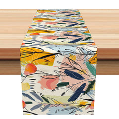 Lofaris Abstract Painted Table Runner with Colorful Plant Patterns for Artistic Dining and Kitchen Decor