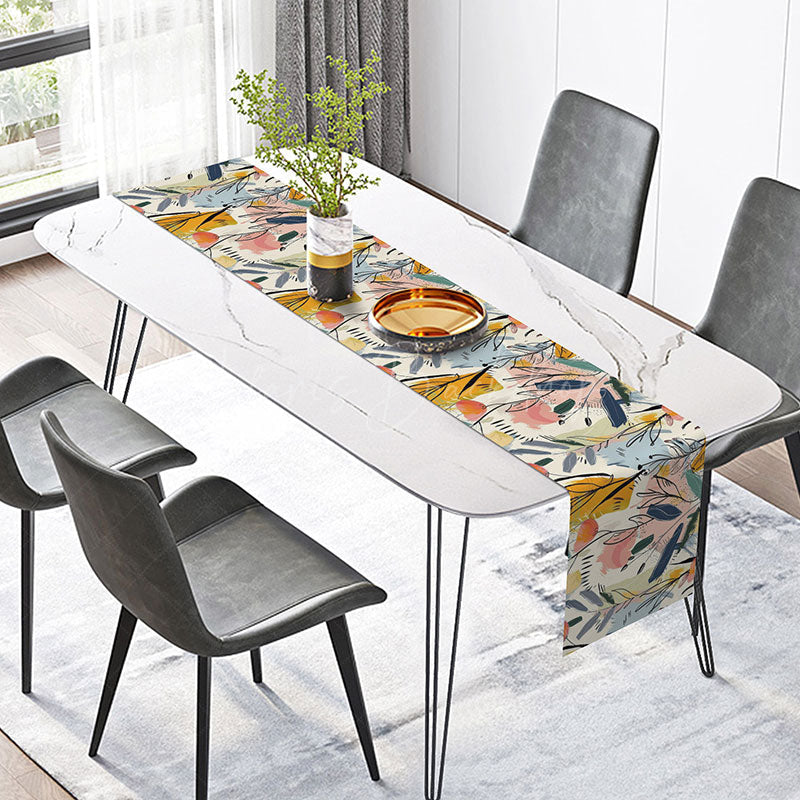 Lofaris Abstract Painted Table Runner with Colorful Plant Patterns for Artistic Dining and Kitchen Decor