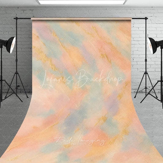 Lofaris Abstract Pastel Peach Blue Sweep Backdrop with Gold Texture Artistic Painterly Photography for Portraits