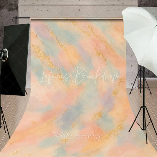 Lofaris Abstract Pastel Peach Blue Sweep Backdrop with Gold Texture Artistic Painterly Photography for Portraits