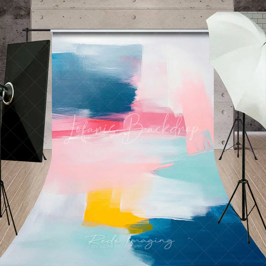 Lofaris Abstract Pink and Blue Painted Sweep Backdrop Modern Artistic Party Decor for Photo Booth