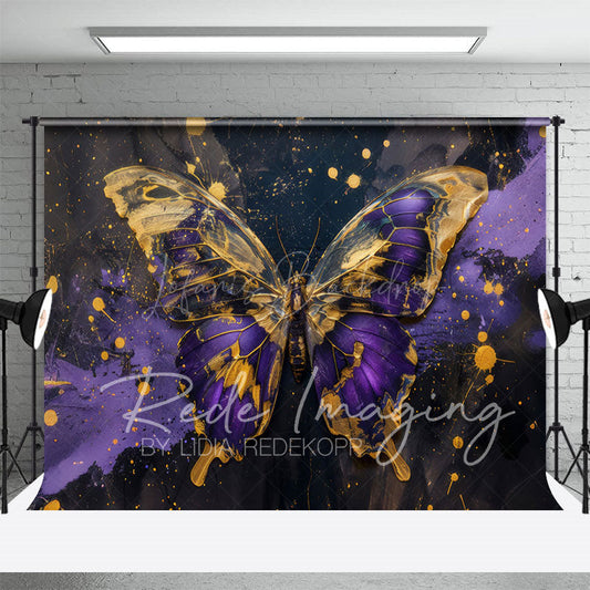 Lofaris Abstract Purple Gold Butterfly Photography Backdrop